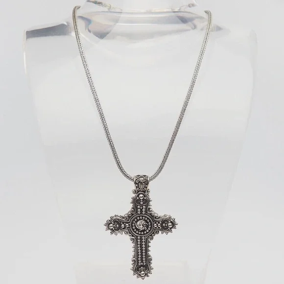 Brighton Bali Sterling Silver Large Ornate Cross Necklace - Picture 9 of 10